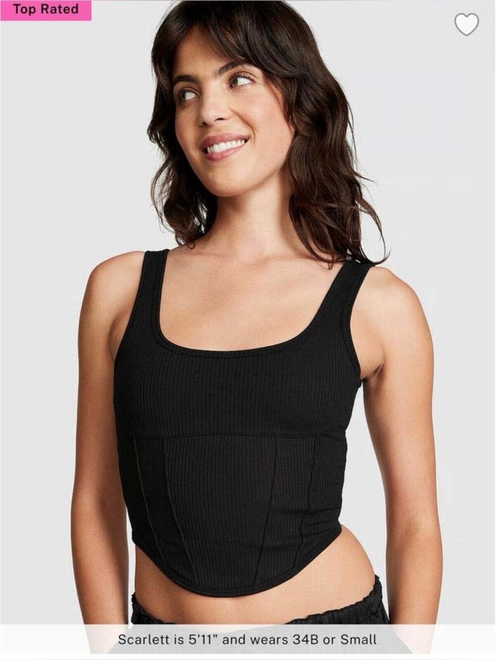PINK Victoria's Secret Black Ribbed Scoop Crop Tank